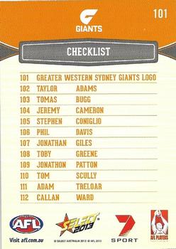 2013 Select AFL Champions #101 Greater Western Sydney Back